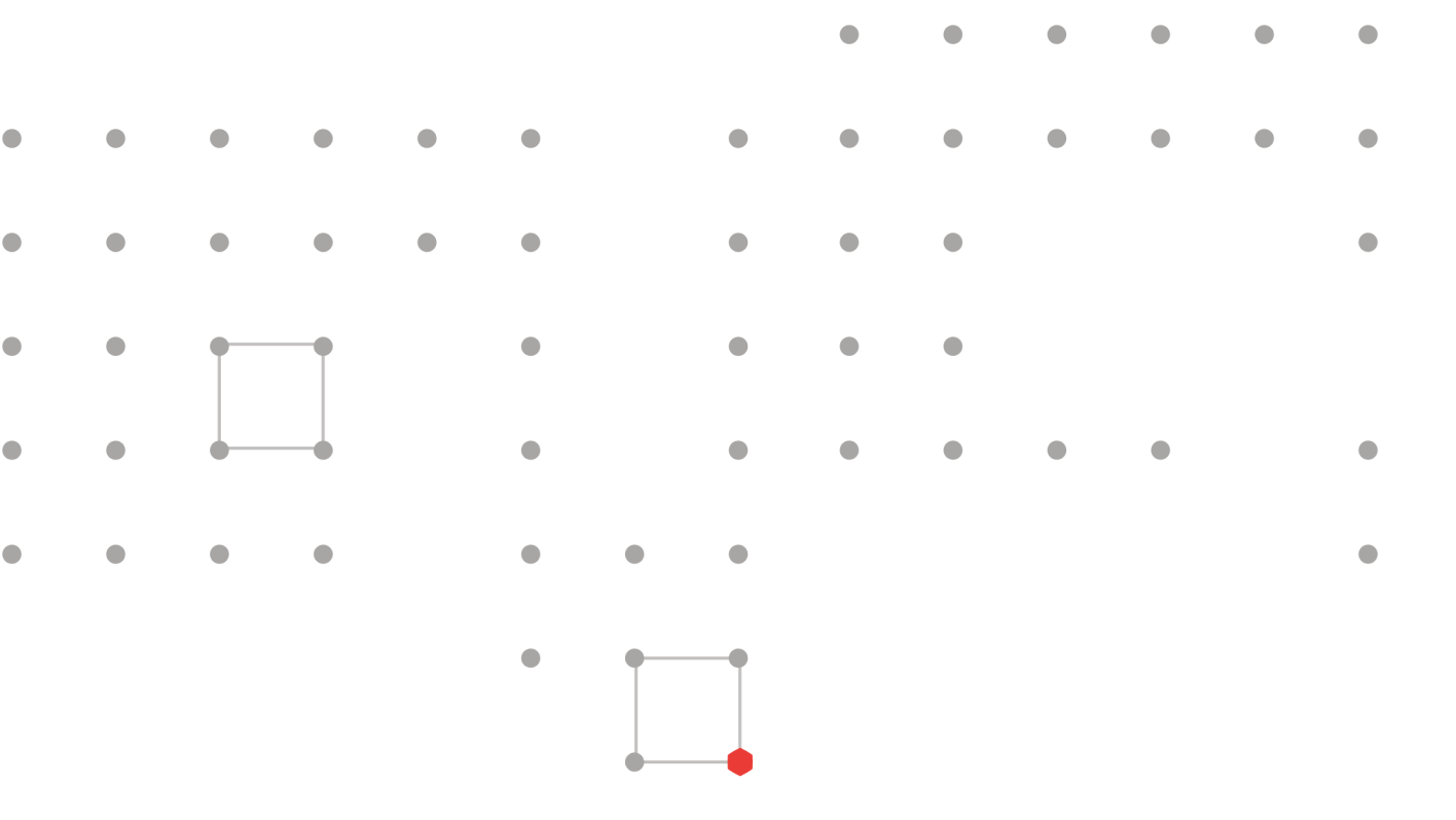 Ilustración que muestra una composición de cuadrados con círuclos en sus aristas